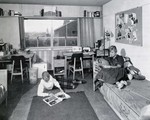 RISD Dorm Interior of dorm room women reading, image from RISD catalog 1961 by Experimental and Foundation Studies Department