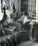 RISD Dorms interior women reading in dorm room, image from the RISD yearbook 1964 by Experimental and Foundation Studies Department