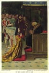"The King glared down at her", from "The Noble Family of Beaupertuys" by Stephen French Whitman by Fleet Library, Visual + Material Resources, and Howard Pyle