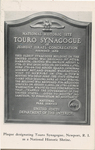 Plaque from the United States Department of the Interior for Touro Synagogue by The Society of Friends of Touro Synagogue, Newport; Visual + Material Resources; and Fleet Library
